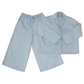 Loewe-Ensemble pyjama chemisier et pantalon en denim bleu clair-Bleu