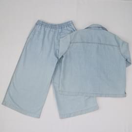 Loewe-Ensemble pyjama chemisier et pantalon en denim bleu clair-Bleu