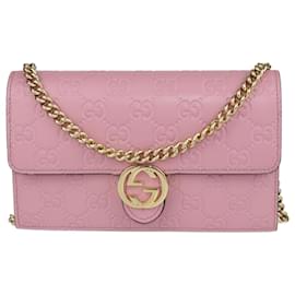 Gucci-Portefeuille rose Guccissima Icon sur chaîne-Rose