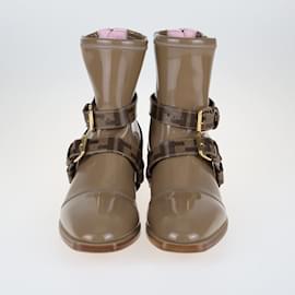 Fendi-Brown Patent Leather Biker Boots-Brown