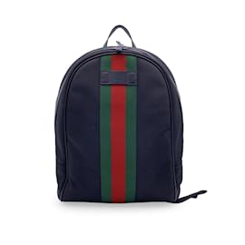 Gucci-Black Techno Canvas Web Stripe Backpack Shoulder Bag-Black