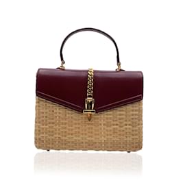 Gucci-Burgundy Leather Wicker 2 Way Sylvie Small Shoulder Bag-Dark red