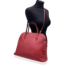 Hermès-Hermès Vintage 1992 Bólido de cuero rojo 35 Bolso satchel con correa-Roja