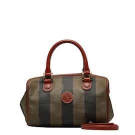 Fendi-Pequin Boston Bag-Brown