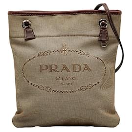 Prada-Prada Canapa Logo Crossbody Bag Canvas Crossbody Bag BT0551 in Good condition-Brown