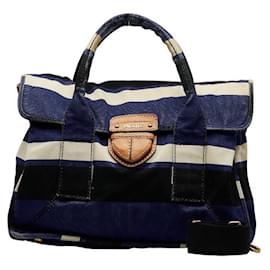 Prada-Prada Canapa Stripe Handbag Canvas Handbag in Good condition-Blue