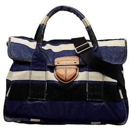 Prada-Prada Canapa Stripe Handbag Canvas Handbag in Good condition-Blue