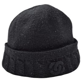 Chanel cashmere hat with CC logo black Black