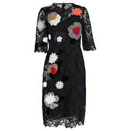 Dolce & Gabbana-Abito Dolce & Gabbana con applicazioni di fiori e pelliccia sintetica in viscosa nera-Nero