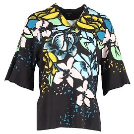 Escada Bluse mit Glockenärmeln und Blumenmuster aus schwarzer Seide Schwarz