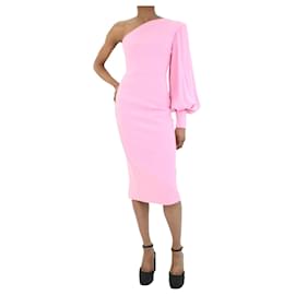 Autre Marque-Pink satin crepe single balloon sleeve midi dress - size UK 6-Pink