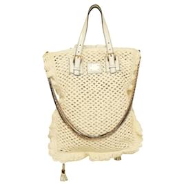 Dolce & Gabbana-Dolce & Gabbana White crochet raffia and leather hobo bag with chains-White