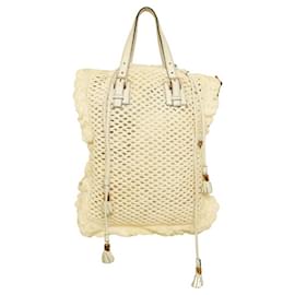 Dolce & Gabbana-Dolce & Gabbana Bolso hobo de rafia y piel de crochet blanco con cadenas-Blanco