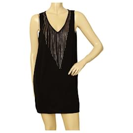 Patrizia Pepe-Patrizia Pepe Black Cotton Knit w. Chains Sleeveless Mini Length Dress Size 2-Black