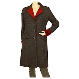 Autre Marque-Toy G Woman's Gray w. Red Trim Woolen Geometric Pattern Collared Coat size 42-Grey