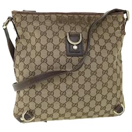 Gucci-GUCCI GG Canvas Shoulder Bag Leather Beige Brown 2684 Auth ti1247-Brown,Beige