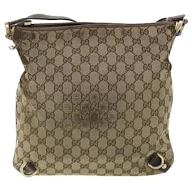 Gucci-GUCCI GG Canvas Shoulder Bag Leather Beige Brown 2684 Auth ti1247-Brown,Beige