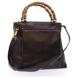 Gucci-GUCCI Bamboo Hand Bag Leather 2way Brown 002 2058 0508 0 Auth ac2195-Brown