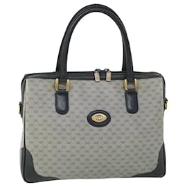 Gucci-GUCCI Micro GG Canvas Boston Bag PVC Leather Gray Navy 002 58 0033 Auth th4025-Grey,Navy blue