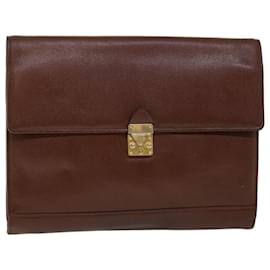 SAINT LAURENT Briefcase Leather Brown Auth bs8420 Brown