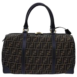 Fendi-FENDI Zucca Canvas Boston Bag Leather Black Brown Auth 54976-Brown,Black
