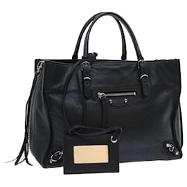 Balenciaga-BALENCIAGA Papier A6 Sac à main zippé en cuir 2façon noir 370926 Authentification5019-Noir