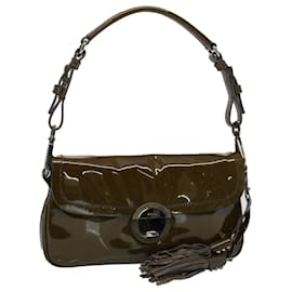 Prada-PRADA Fringe Shoulder Bag Patent leather Khaki Auth ar10235-Khaki