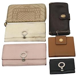 Bulgari-BVLGARI Key Case Wallet Leather Canvas 6Set Black Pink Brown Auth bs8518-Brown,Black,Pink