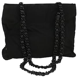 Prada-PRADA Chain Shoulder Bag Nylon Black Auth ac2202-Black