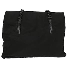 Prada-PRADA Chain Shoulder Bag Nylon Black Auth ac2202-Black
