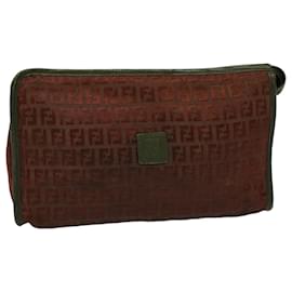 Fendi-FENDI Zucchino Canvas Clutch Bag Vintage Braun Auth Ar10173-Braun