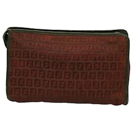 Fendi-Bolsa clutch FENDI Zucchino Canvas Vintage Brown Auth ar10173-Marrom