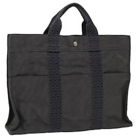 Hermès-HERMES Her Line Hand Bag MM Canvas Gray Auth 53280-Grey