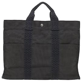 Hermès-HERMES Her Line Hand Bag MM Canvas Gray Auth 53280-Grey