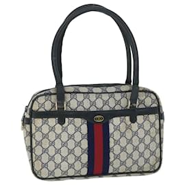Gucci-GUCCI GG Canvas Sherry Line Borsa a mano PVC Pelle Navy Rosso Aut 54884-Rosso,Blu navy