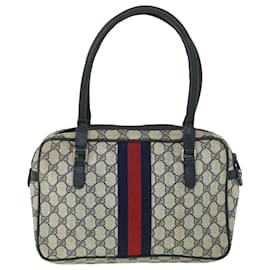 Gucci-GUCCI GG Canvas Sherry Line Hand Bag PVC Leather Navy Red Auth 54884-Red,Navy blue