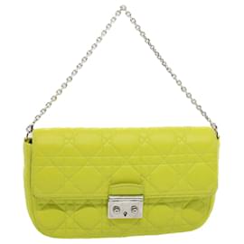 Christian Dior-Christian Dior Canage Chain Lady Dior Pouch Lamb Skin Yellow Auth yk8514-Yellow