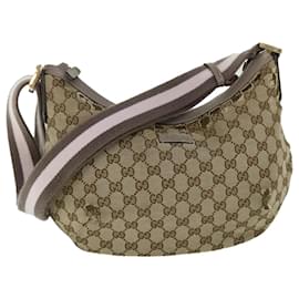 Gucci-GUCCI GG Canvas Sherry Line Shoulder Bag Beige Gray pink 181092 Auth ti1245-Pink,Beige,Grey