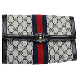 Gucci-GUCCI GG Canvas Sherry Line Clutch Bag Red Navy gray 67.014.3087 Auth yk8536-Red,Grey,Navy blue