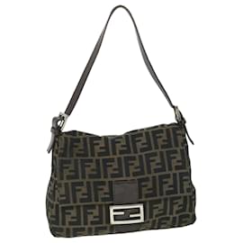 Fendi-FENDI Zucca Canvas Mamma Baguette Shoulder Bag Brown Auth hk856-Brown