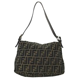 Fendi-FENDI Zucca Canvas Mamma Baguette Shoulder Bag Brown Auth hk856-Brown