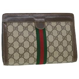 Gucci-GUCCI GG Canvas Web Sherry Line Clutch Bag Beige Red Green 89 01 001 Auth th3990-Red,Beige,Green