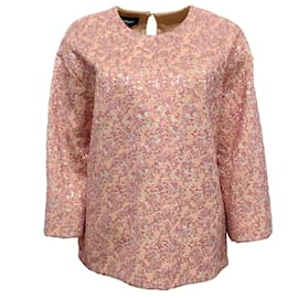 Rochas-Rochas Pink Shimmer Floral 3/4 sleeve top-Pink