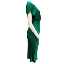 Prabal Gurung-Prabal Gurung Emerald / Magenta Silk Bias Cut Twist Front Dress-Green