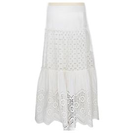 Alberta Ferretti Gonna longuette in pizzo bianco con occhielli Bianco
