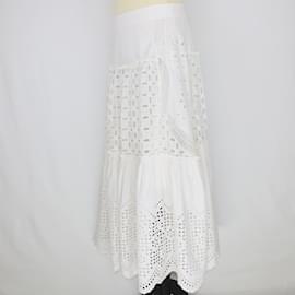 Alberta Ferretti-Falda midi de encaje con ojales blanca-Blanco