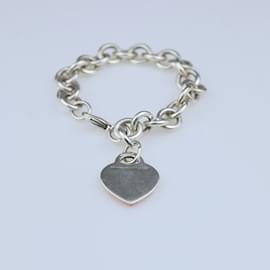 Tiffany & Co-Bracelet à maillons en argent avec breloque en forme de cœur et éclaboussures de couleurs-Argenté