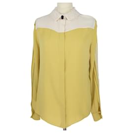 Valentino-amarillo/Camisa crema con detalle de encaje y plisada-Amarillo