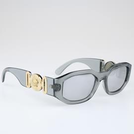 Versace-Graue rechteckige Sonnenbrille mit Medusa-Kopf-Grau