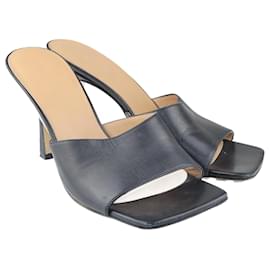 Bottega Veneta-Black Stretch Square Toe Slide Sandals-Black